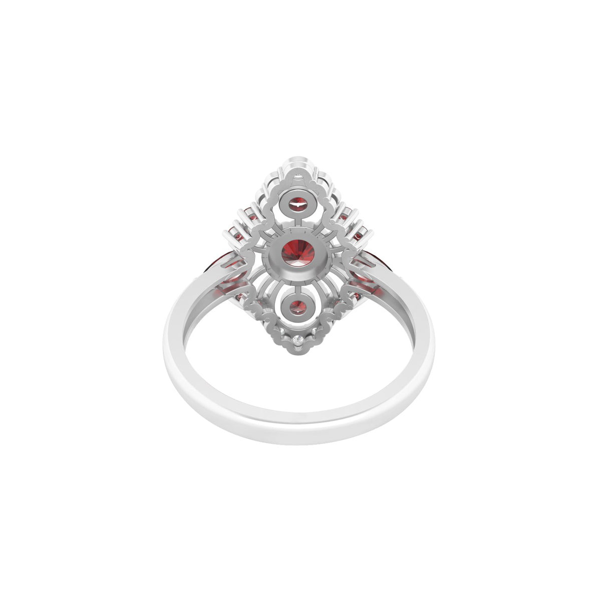 Red Garnet Ring with White Diamond in Platinum 950  1.31cts.