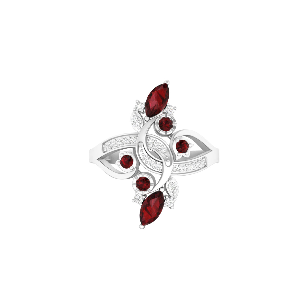 Red Garnet Ring with White Diamond in Platinum 950  1.01cts.
