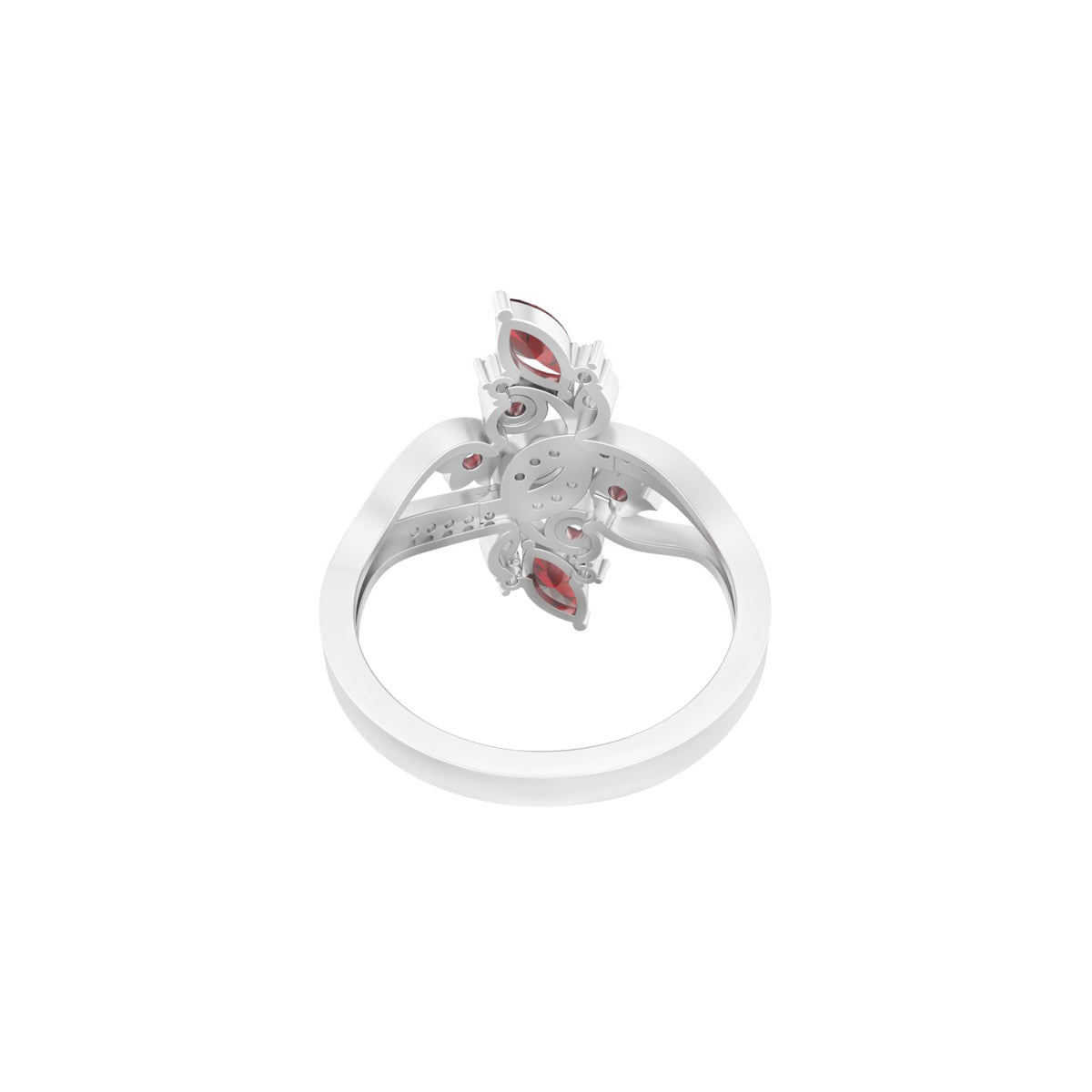 Red Garnet Ring with White Diamond in Platinum 950  1.01cts.