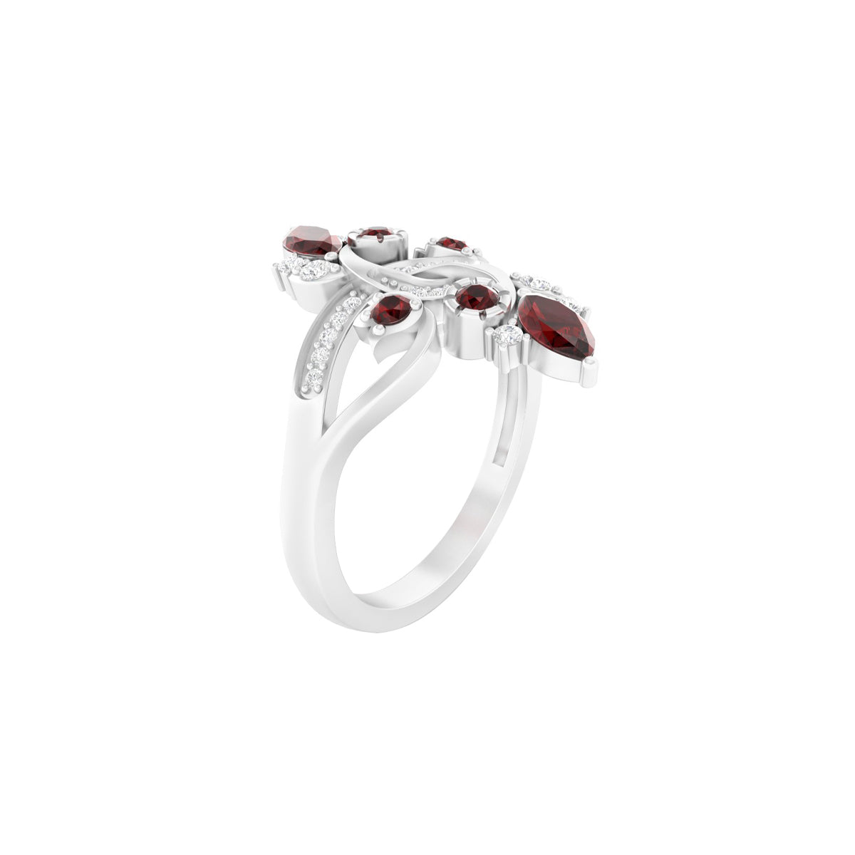 Red Garnet Ring with White Diamond in Platinum 950  1.01cts.