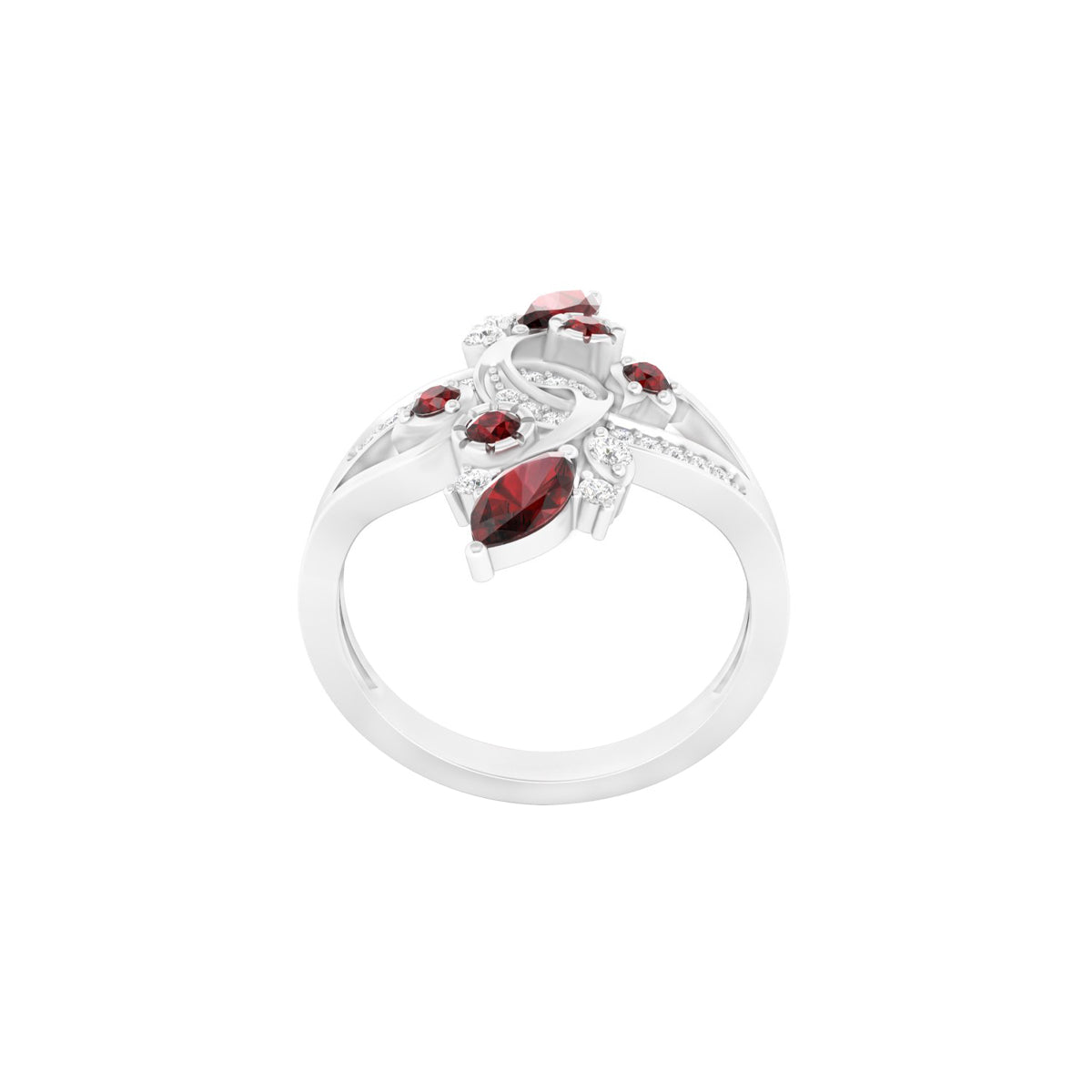 Red Garnet Ring with White Diamond in Platinum 950  1.01cts.