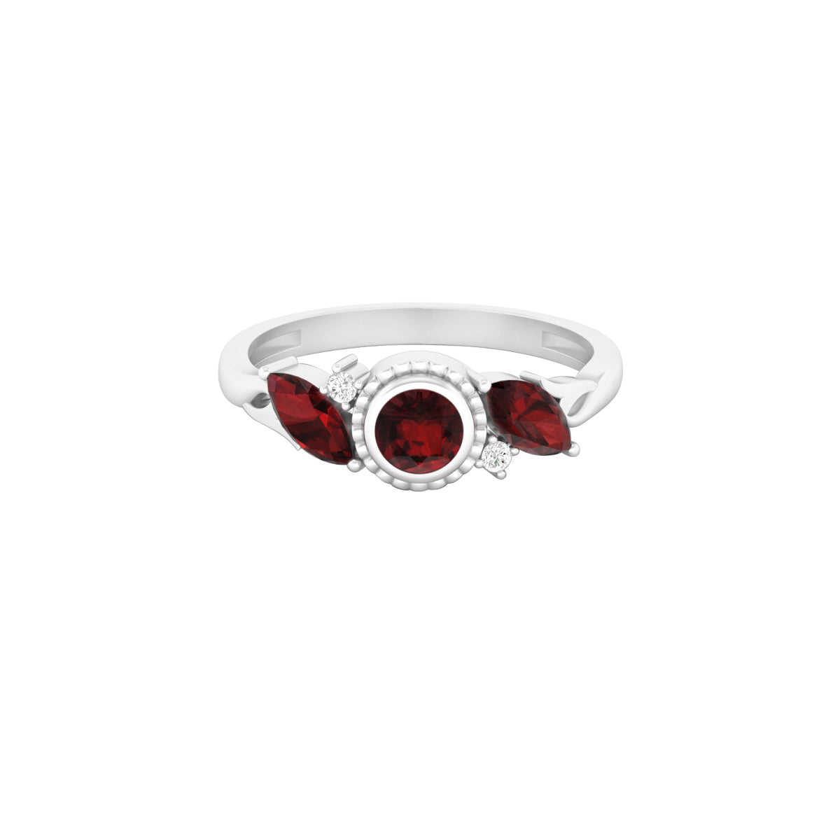 Red Garnet Ring with White Diamond in Platinum 950  1.03cts.