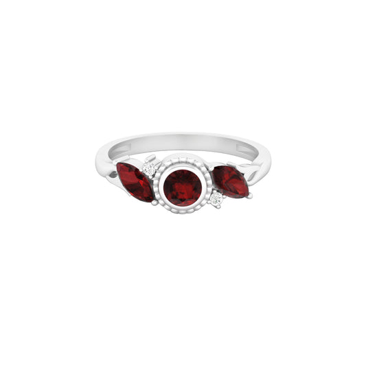 Red Garnet Ring with White Diamond in Platinum 950  1.03cts.