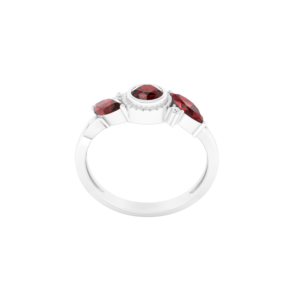 Red Garnet Ring with White Diamond in Platinum 950  1.03cts.
