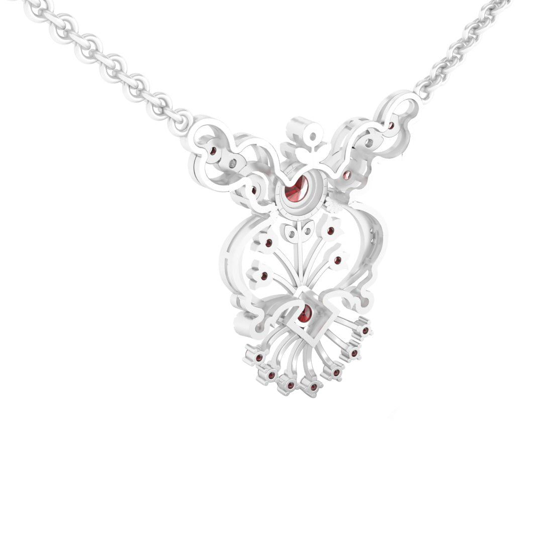 Red Garnet Necklace with White Diamond in Platinum 950  0.98cts.