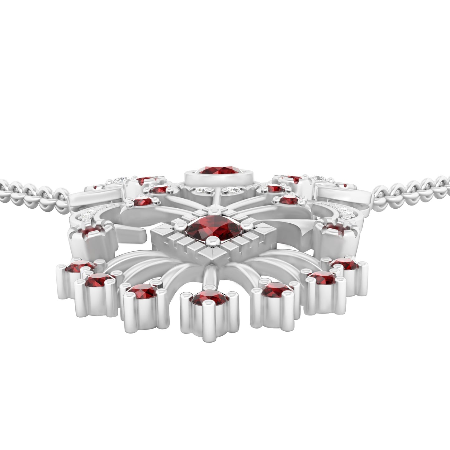 Red Garnet Necklace with White Diamond in Platinum 950  0.98cts.