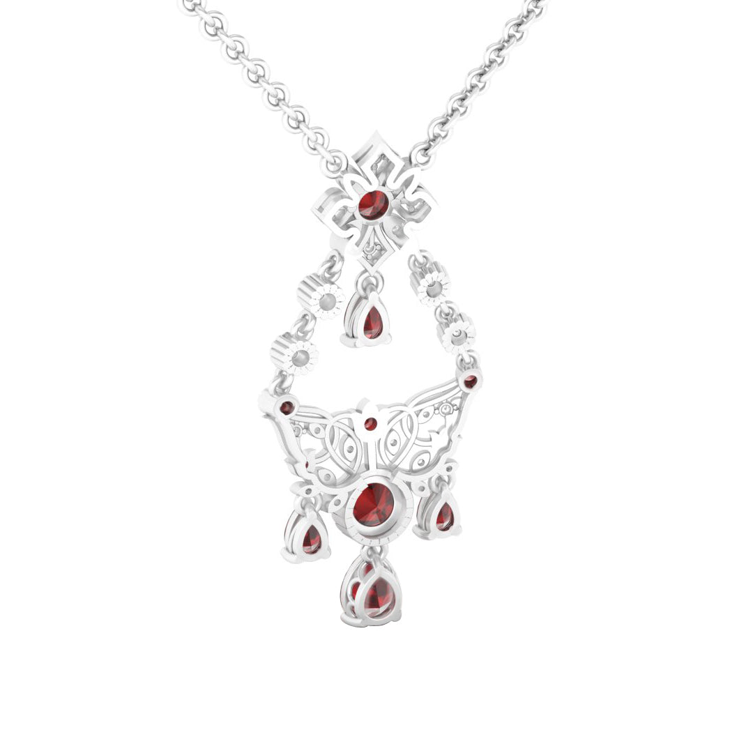 Red Garnet Necklace with White Diamond in Platinum 950  4.86cts.