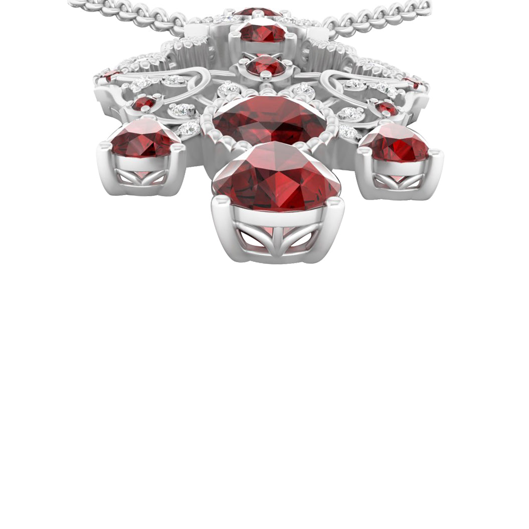Red Garnet Necklace with White Diamond in Platinum 950  4.86cts.