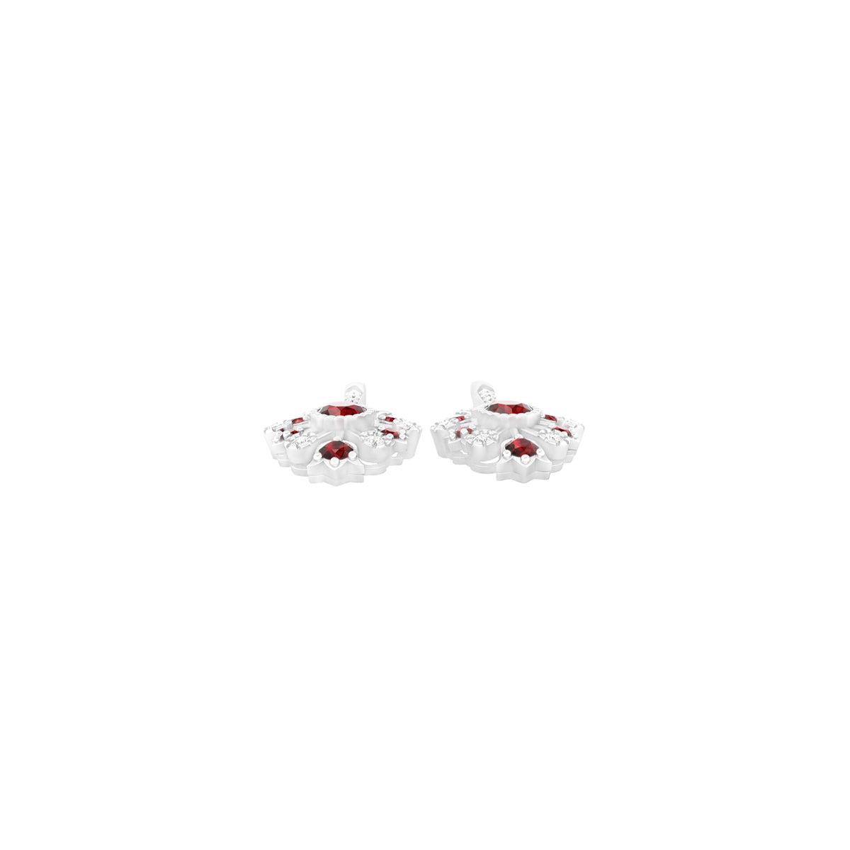 Red Garnet Earrings with White Diamond in Platinum 950  1.53cts.