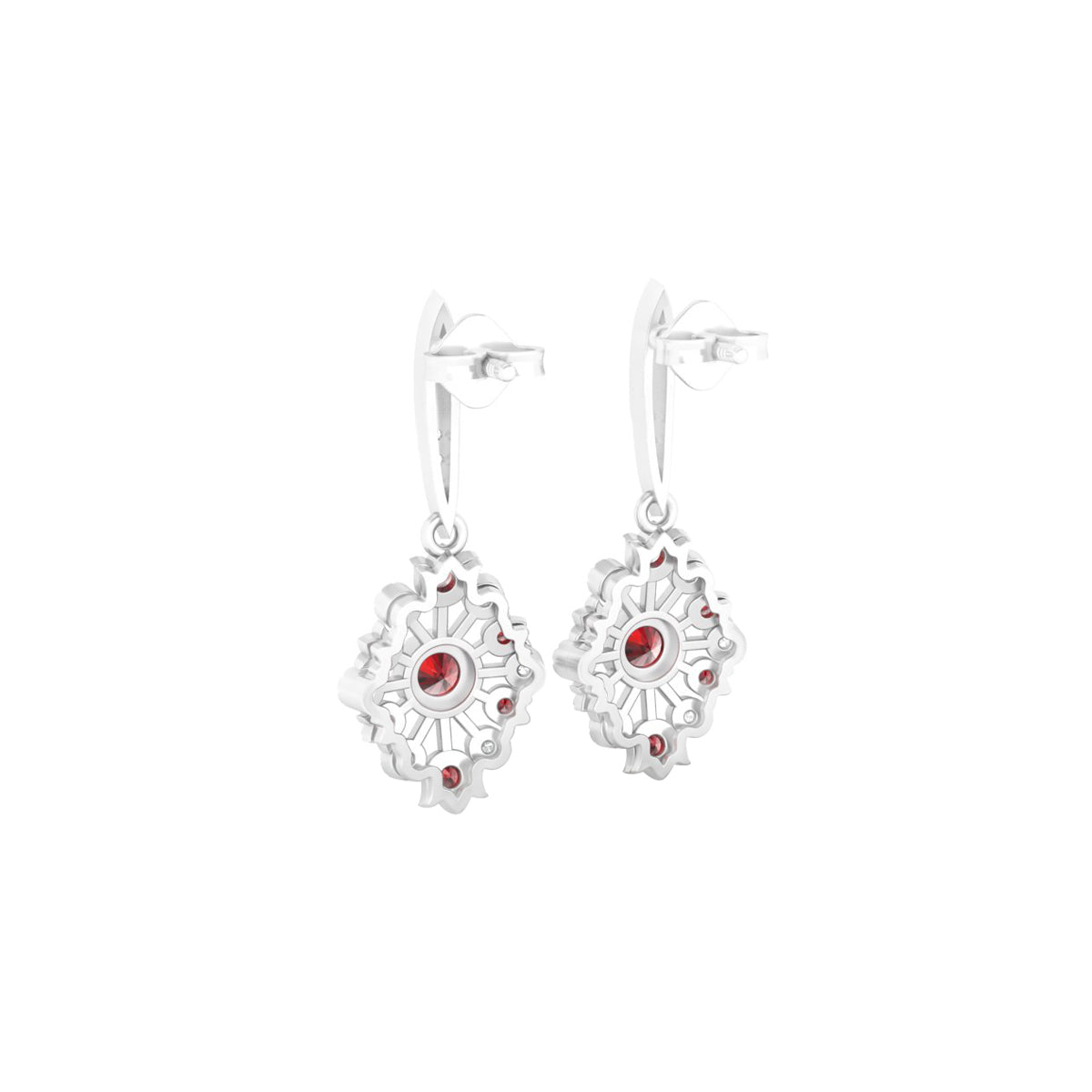 Red Garnet Earrings with White Diamond in Platinum 950  1.53cts.