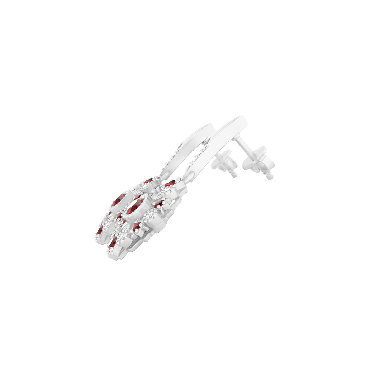 Red Garnet Earrings with White Diamond in Platinum 950  1.53cts.