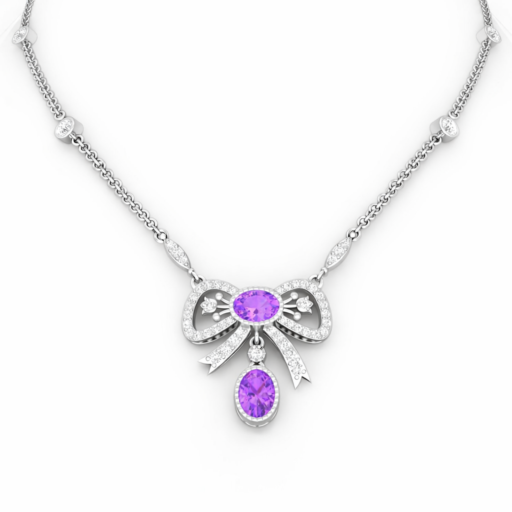 Amethyst Necklace with White Diamond in Platinum 950  1.53cts.