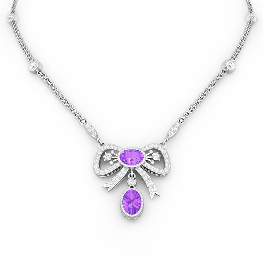 Amethyst Necklace with White Diamond in Platinum 950  1.53cts.