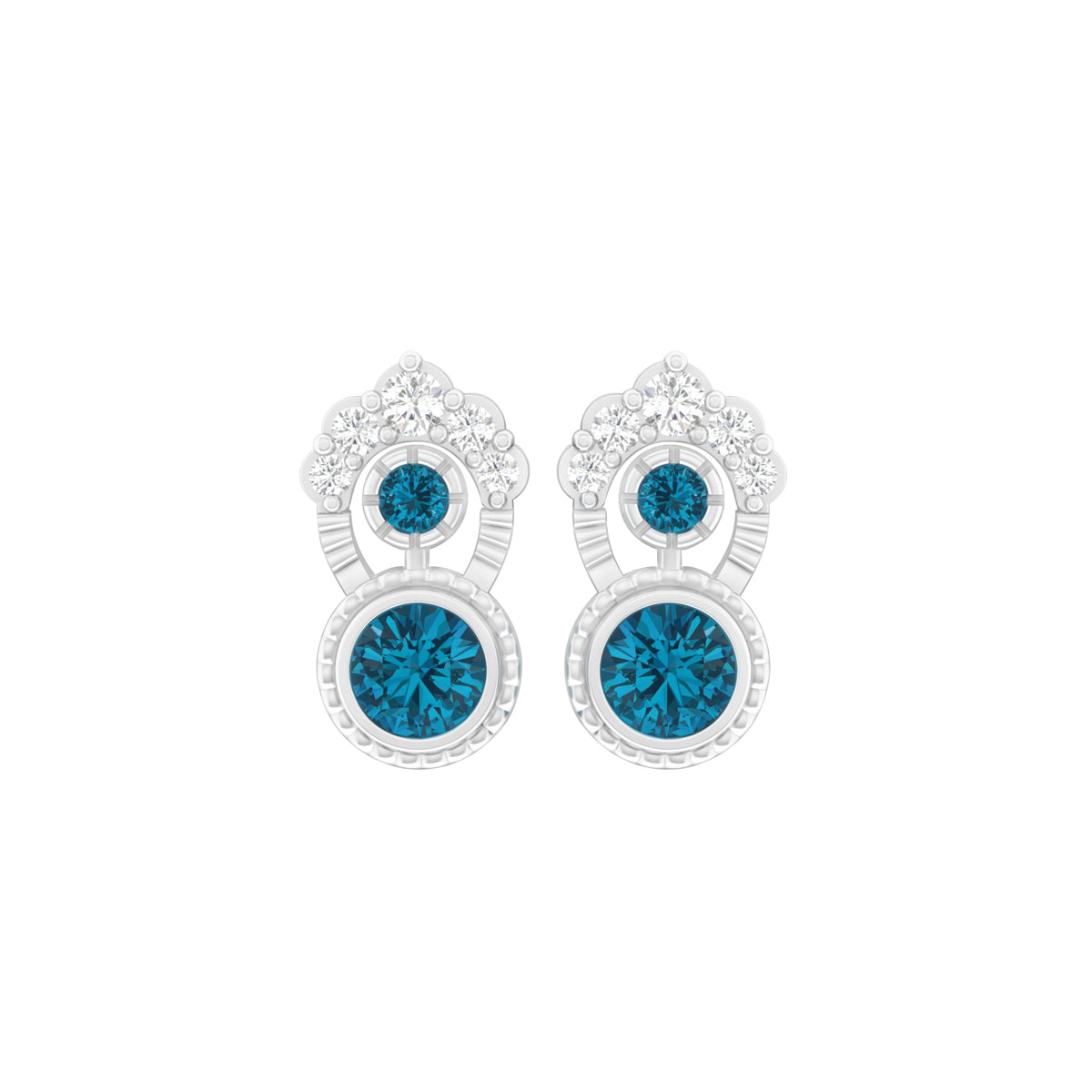 London Blue Topaz Earrings with White Diamond in Platinum 950  0.87cts.