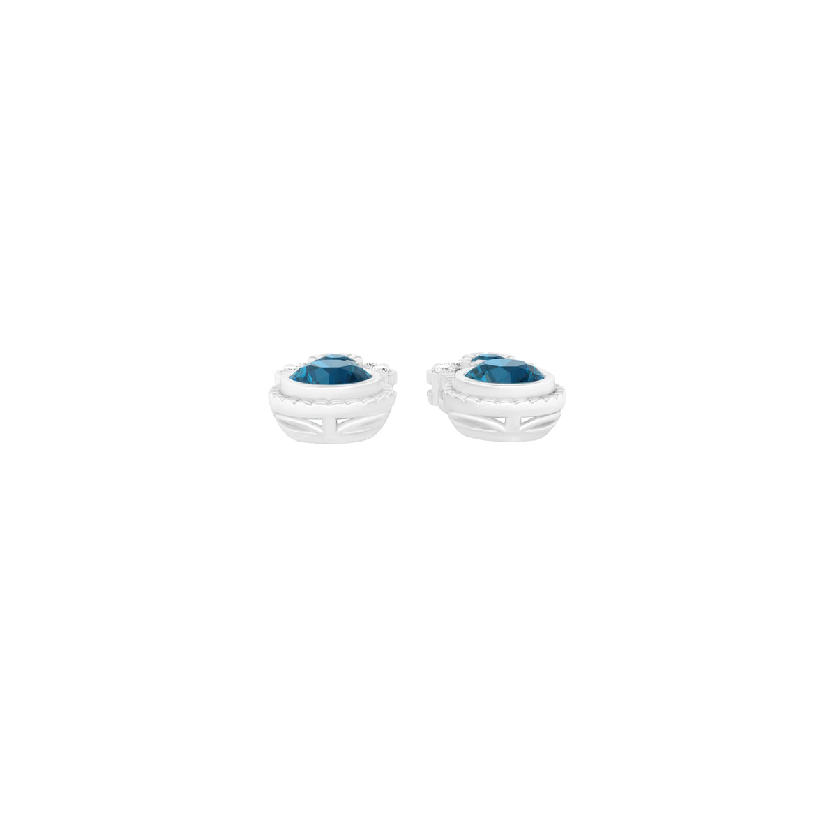London Blue Topaz Earrings with White Diamond in Platinum 950  0.87cts.