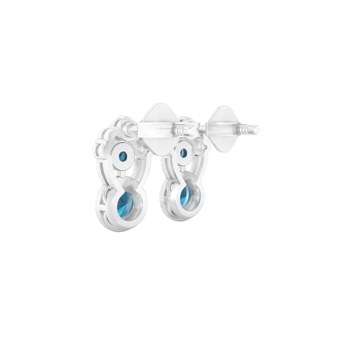 London Blue Topaz Earrings with White Diamond in Platinum 950  0.87cts.