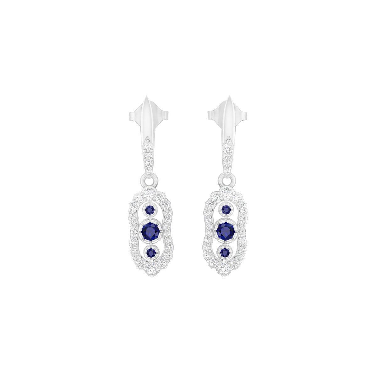 Blue Sapphire Earrings with White Diamond in Platinum 950  0.87cts.