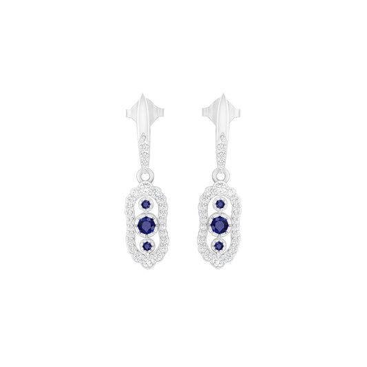 Blue Sapphire Earrings with White Diamond in Platinum 950  0.87cts.