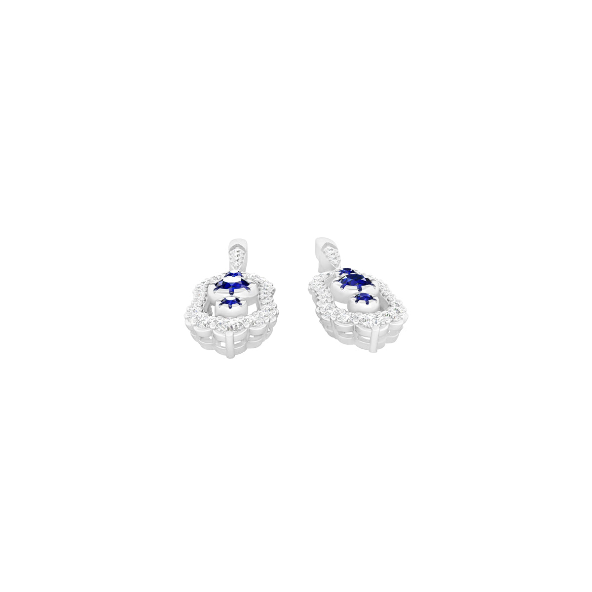 Blue Sapphire Earrings with White Diamond in Platinum 950  0.87cts.