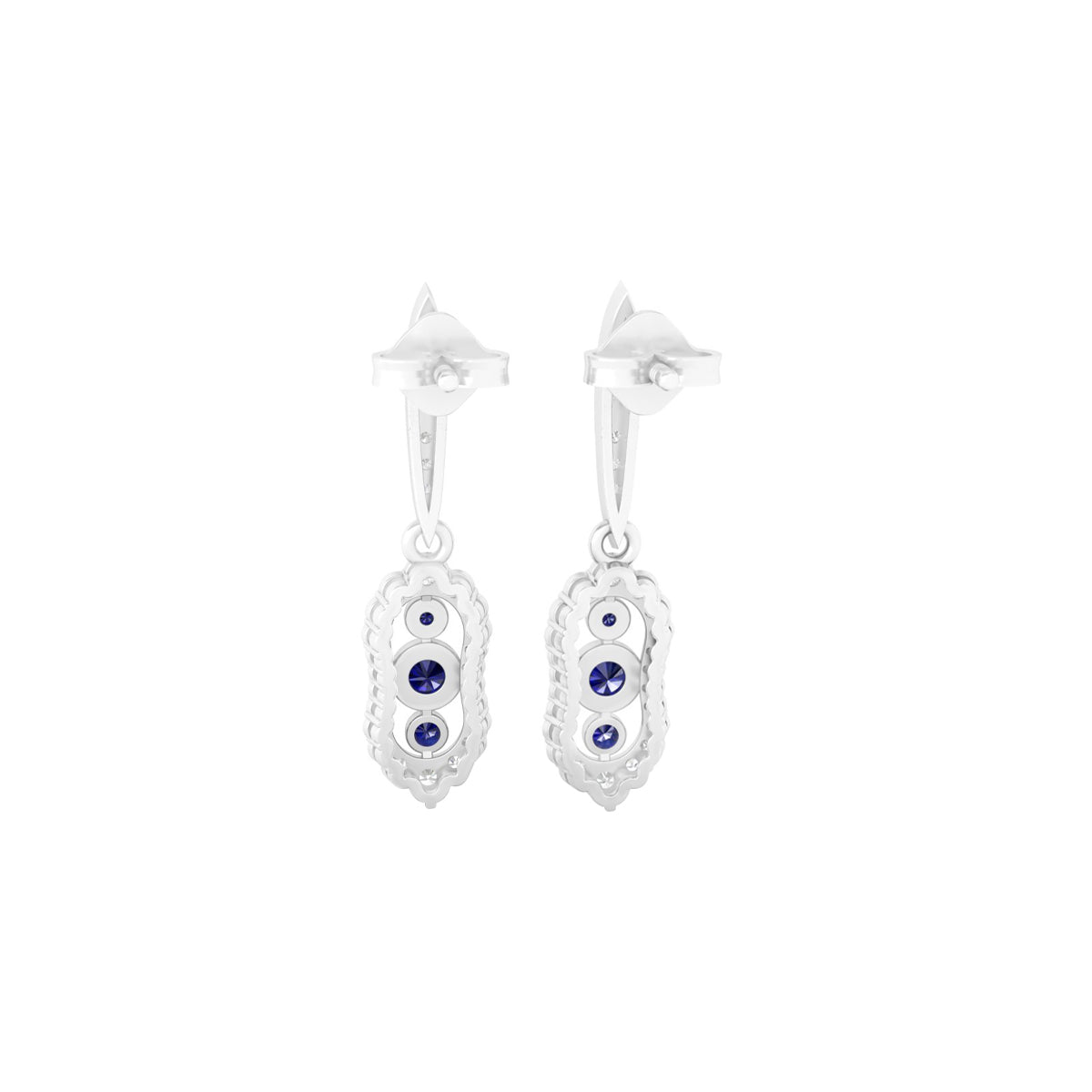 Blue Sapphire Earrings with White Diamond in Platinum 950  0.87cts.