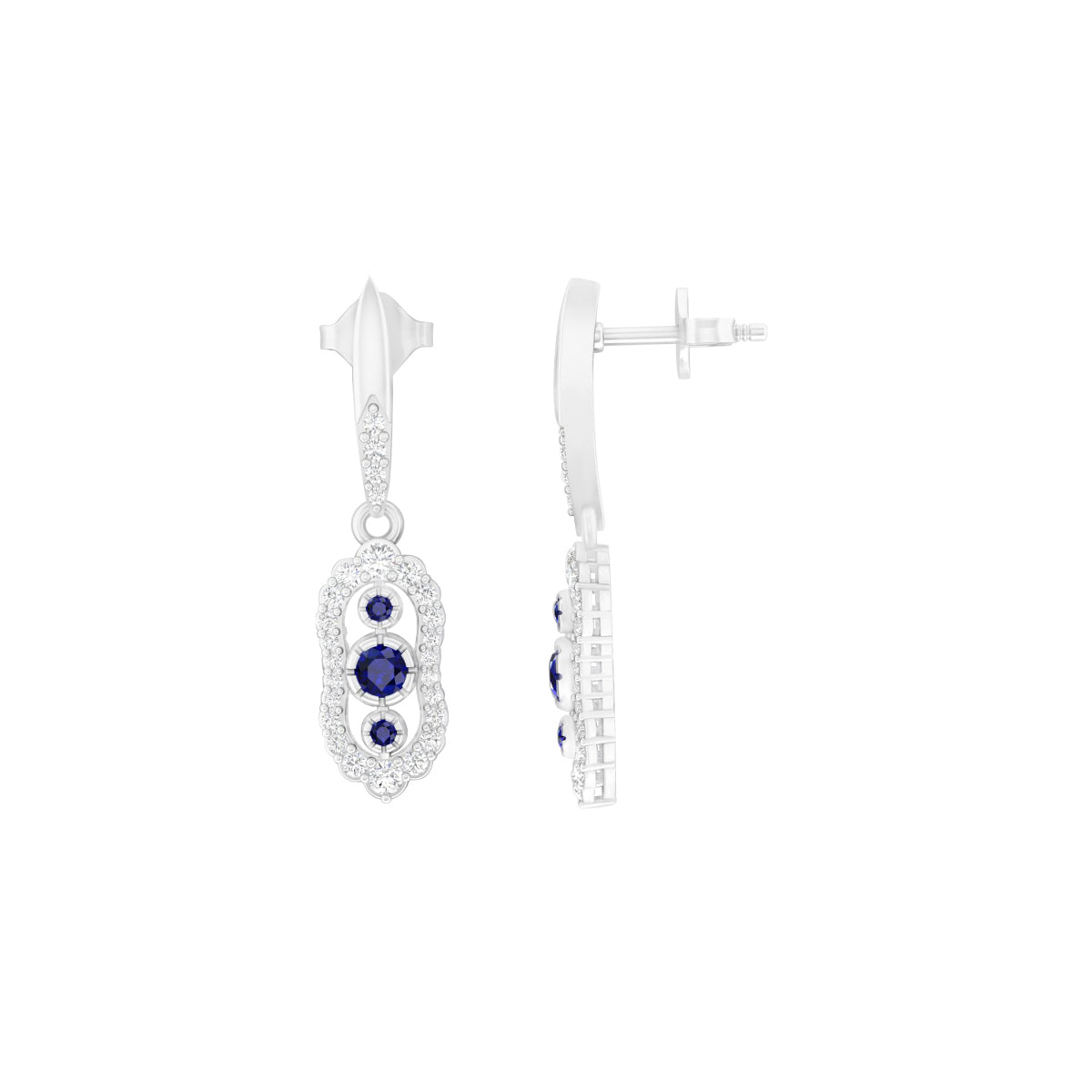 Blue Sapphire Earrings with White Diamond in Platinum 950  0.87cts.