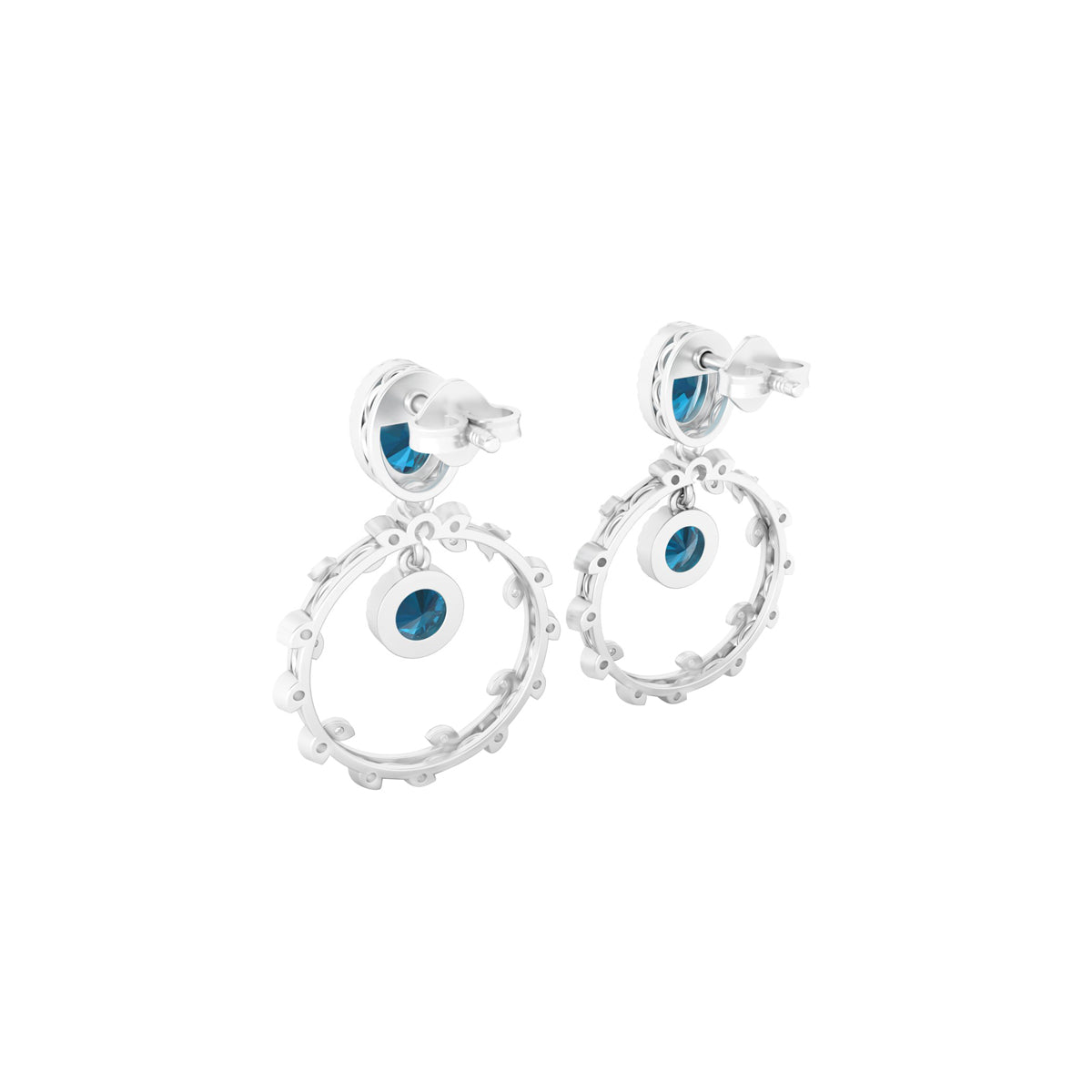 London Blue Topaz Earrings with White Diamond in Platinum 950  3.60cts.
