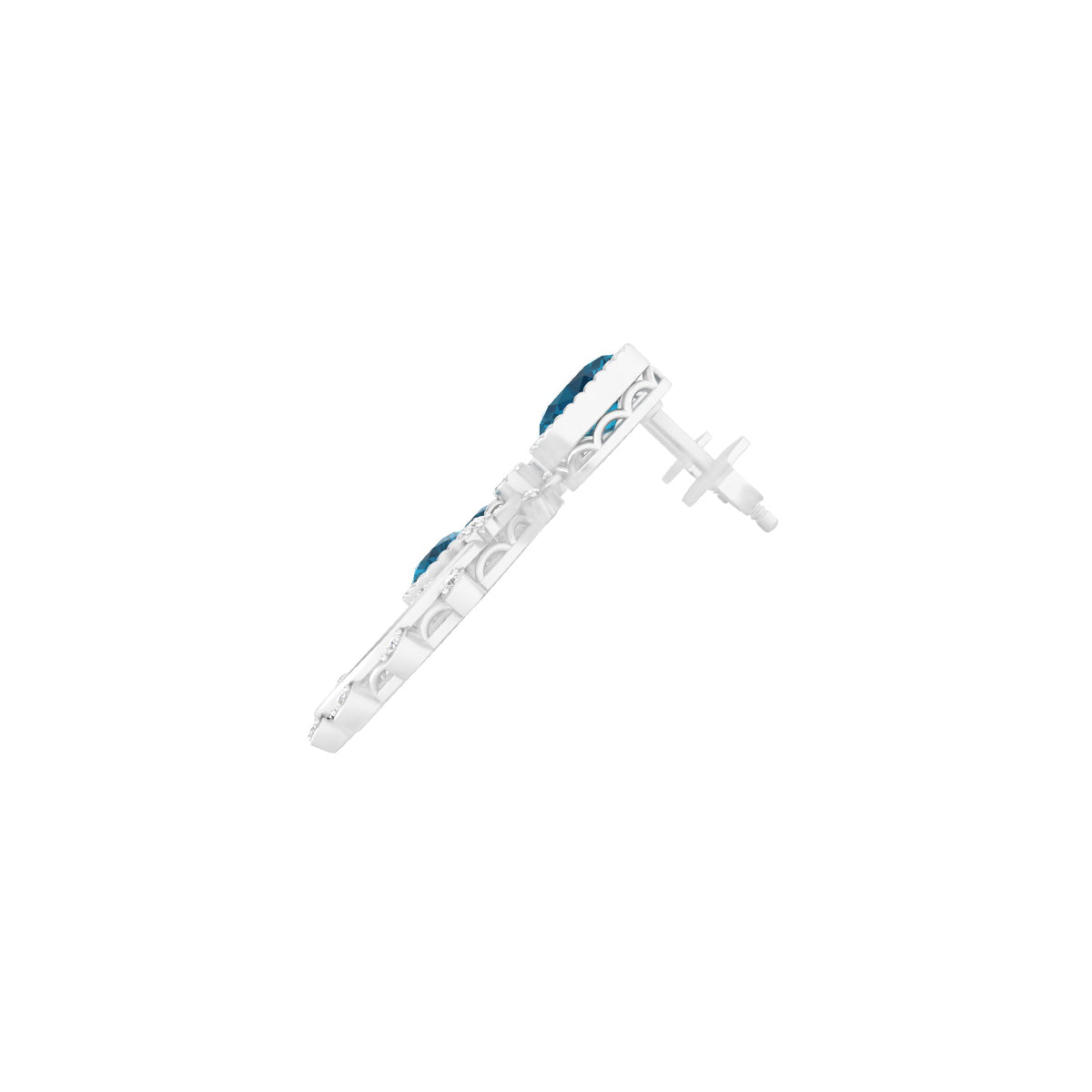London Blue Topaz Earrings with White Diamond in Platinum 950  3.60cts.