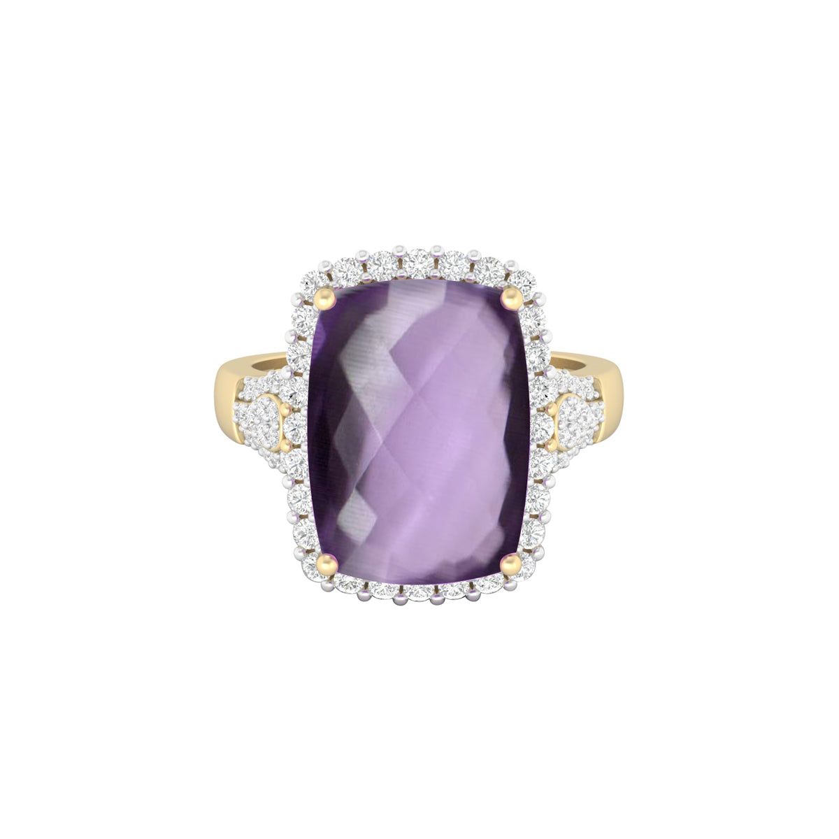 Pink Amethyst Ring with White Diamond in 18Kt Gold 6.59cts