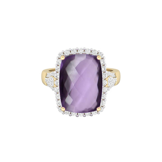 Pink Amethyst Ring with White Diamond in 18Kt Gold 6.59cts