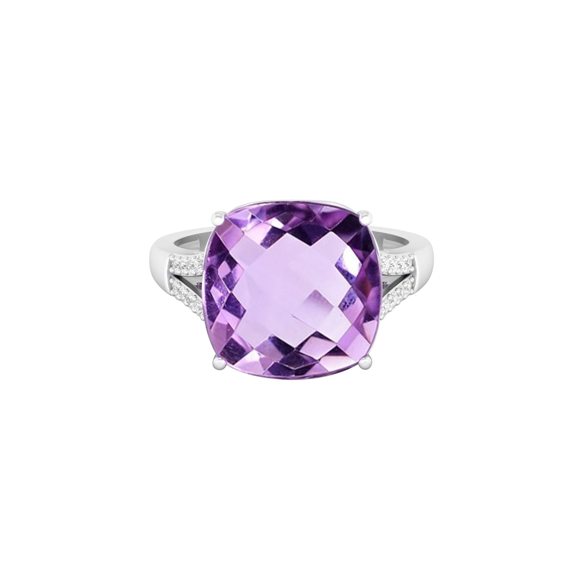 Amethyst Ring with White Diamond in 18Kt White Gold 6.02cts
