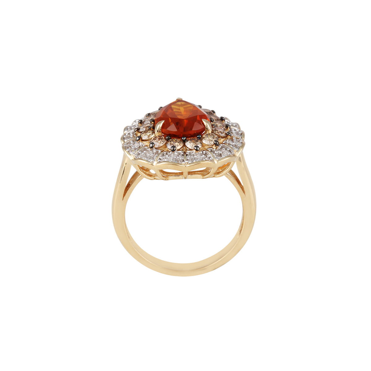 Madeira Citrine Ring with Champagne & White Diamond in 14KT Gold 4.29cts.