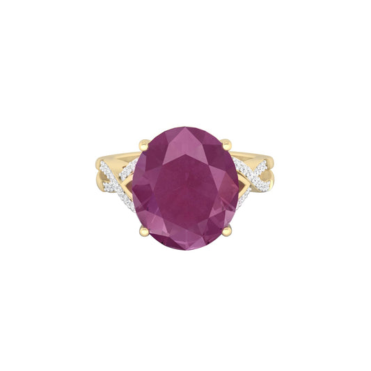 Indian Ruby Ring with White Diamond in 18Kt Gold 7.62cts