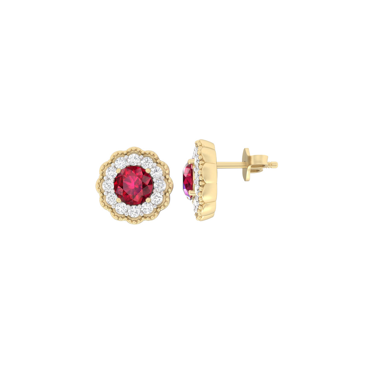 Glass-Filled Ruby Earrings with White Diamond in 18Kt Gold 2.74cts
