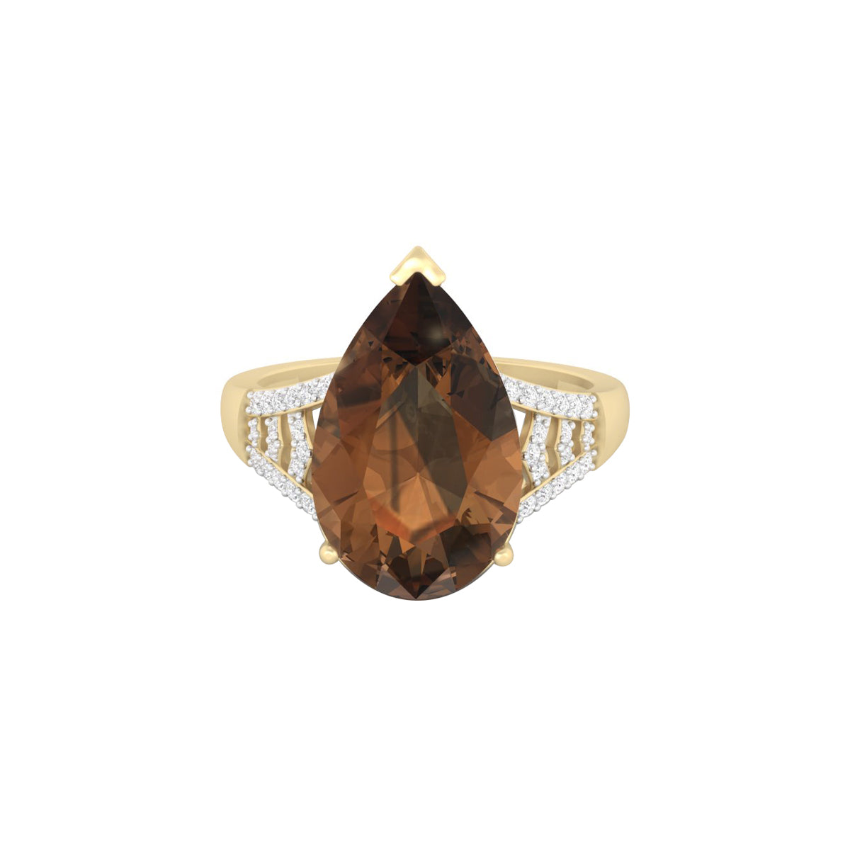 Smokey Quartz Ring with White Diamond in 18Kt Gold 5.67cts