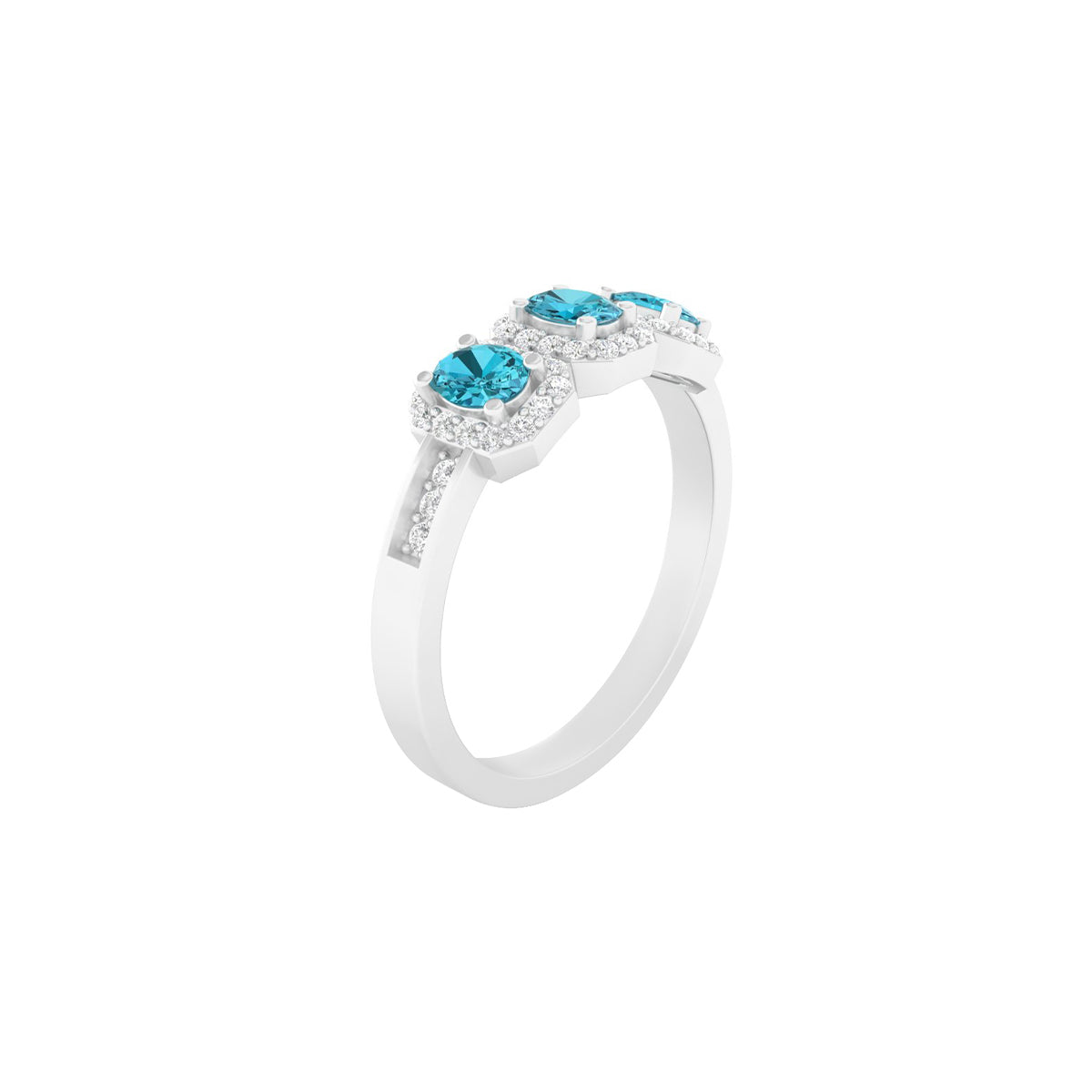 Teal Kyanite Ring with White Diamond in Platinum 950 0.94cts.
