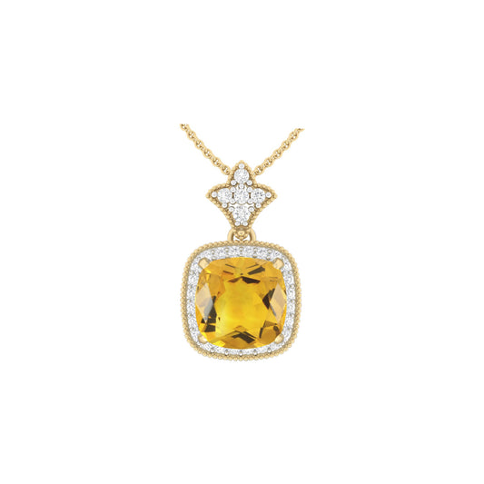 Citrine Pendant with White Diamond in 18Kt Gold 3.20cts