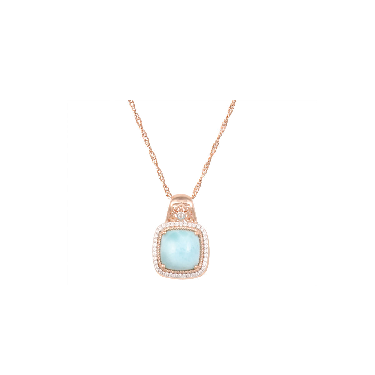 Larimar Pendant with White Diamond in 14KT Rose Gold 5.31cts.