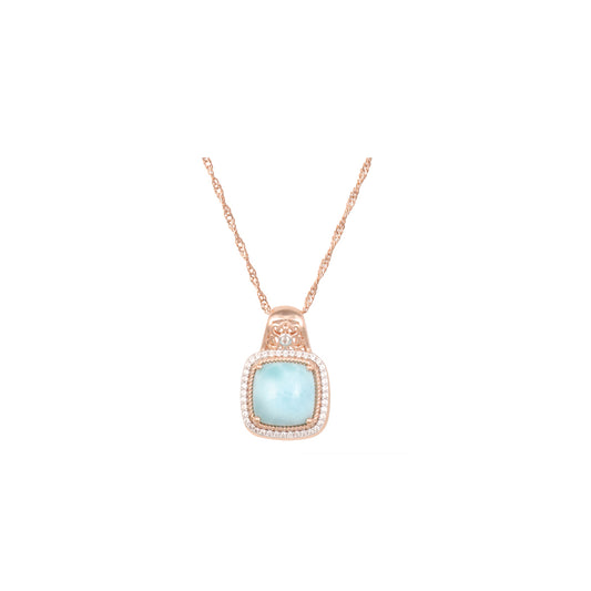 Larimar Pendant with White Diamond in 14KT Rose Gold 5.31cts.
