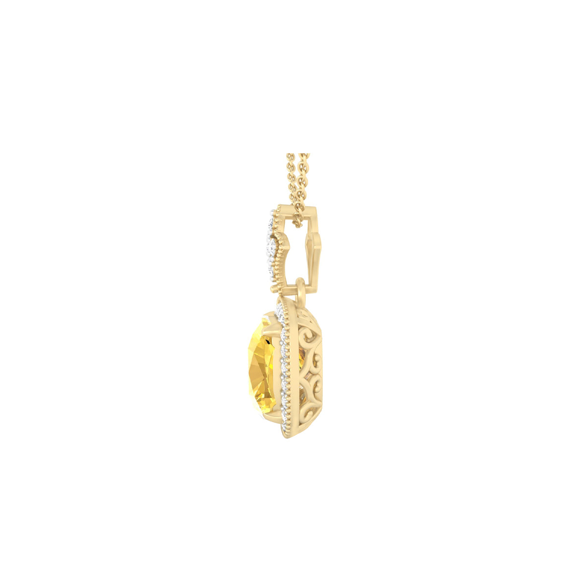 Citrine Pendant with White Diamond in 18Kt Gold 3.20cts