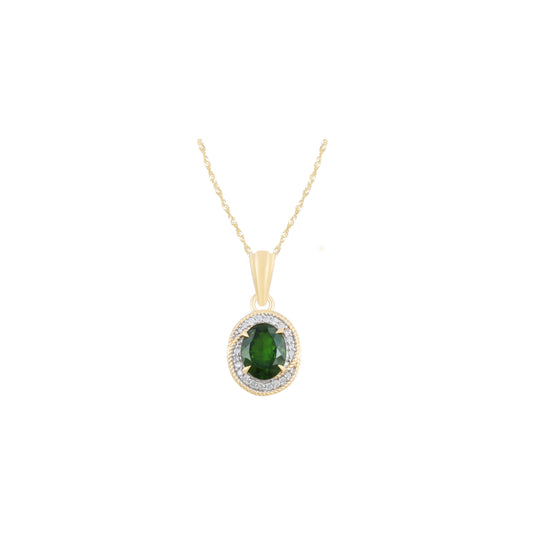 Chrome Diopside Pendant with White Diamond in 14KT Gold 2.68cts.