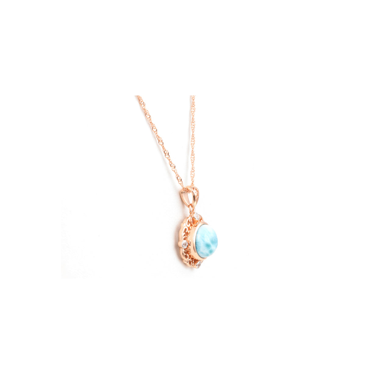 Larimar Pendant with White Diamond in 14KT Rose Gold 4.69cts.