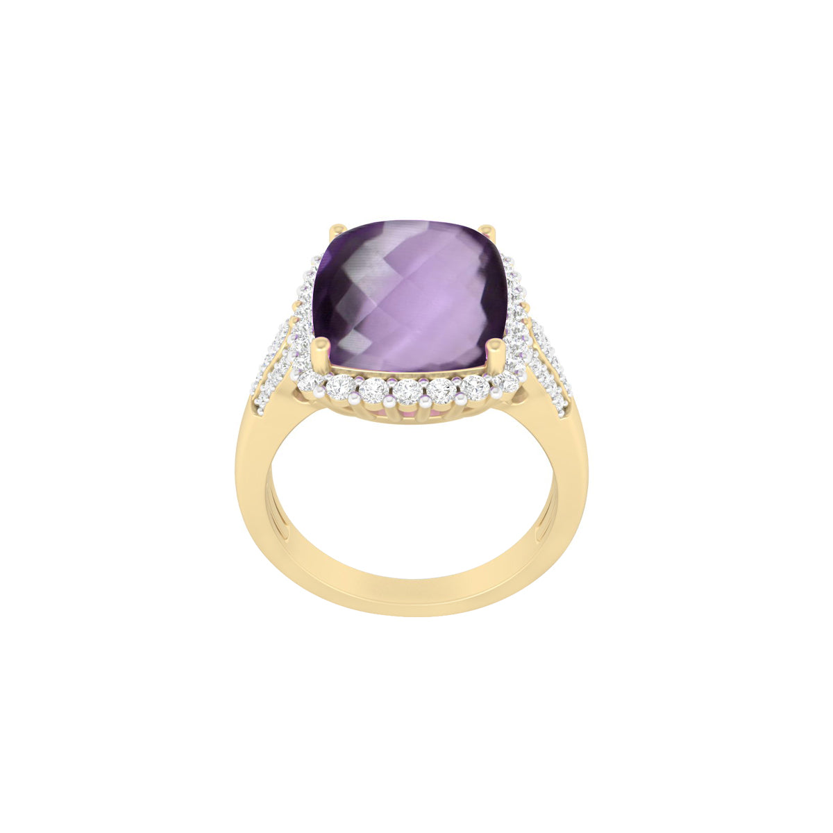 Pink Amethyst Ring with White Diamond in 18Kt Gold 6.59cts