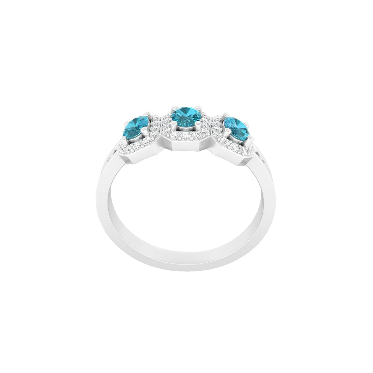 Teal Kyanite Ring with White Diamond in Platinum 950 0.94cts.