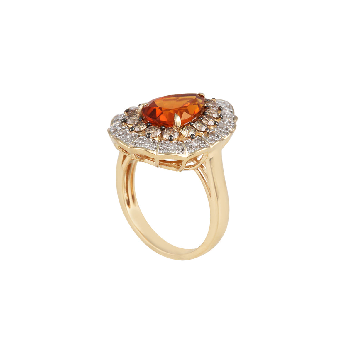 Madeira Citrine Ring with Champagne & White Diamond in 14KT Gold 4.29cts.