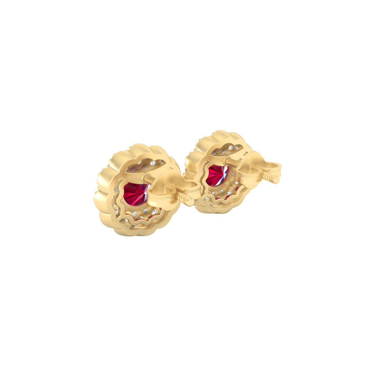 Glass-Filled Ruby Earrings with White Diamond in 18Kt Gold 2.74cts