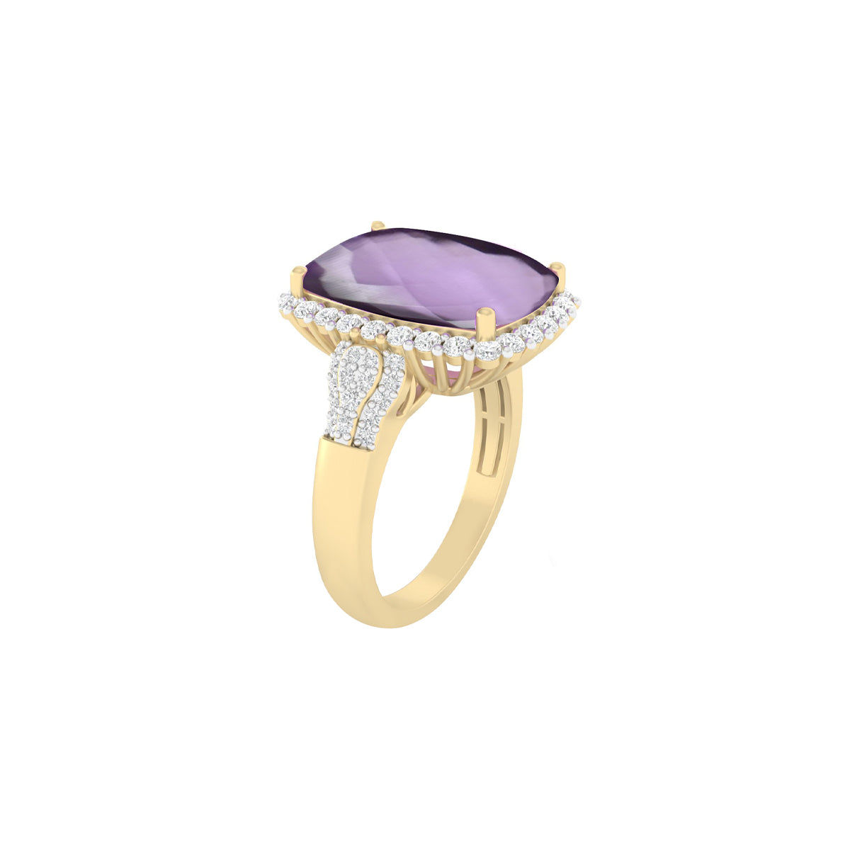 Pink Amethyst Ring with White Diamond in 18Kt Gold 6.59cts
