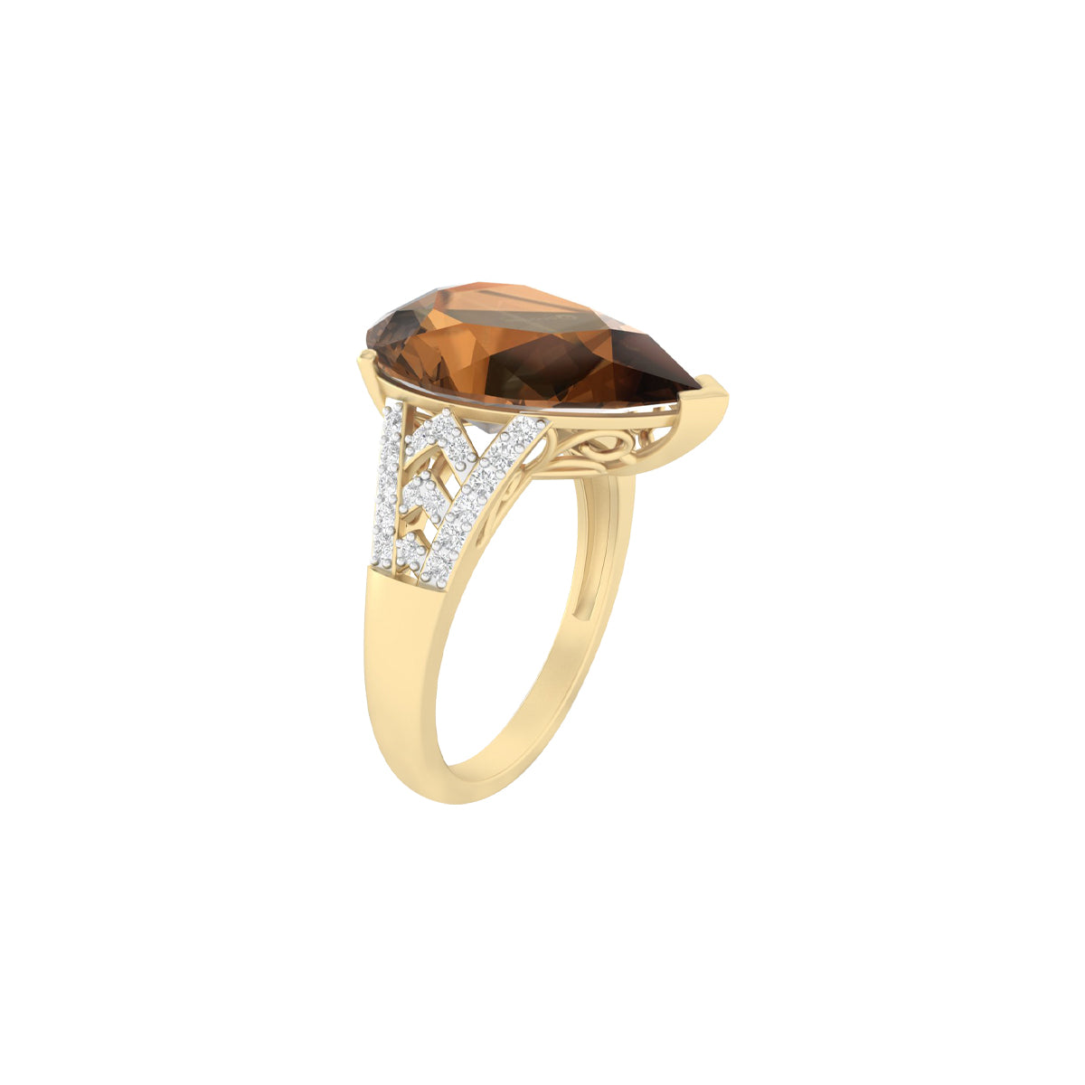 Smokey Quartz Ring with White Diamond in 18Kt Gold 5.67cts