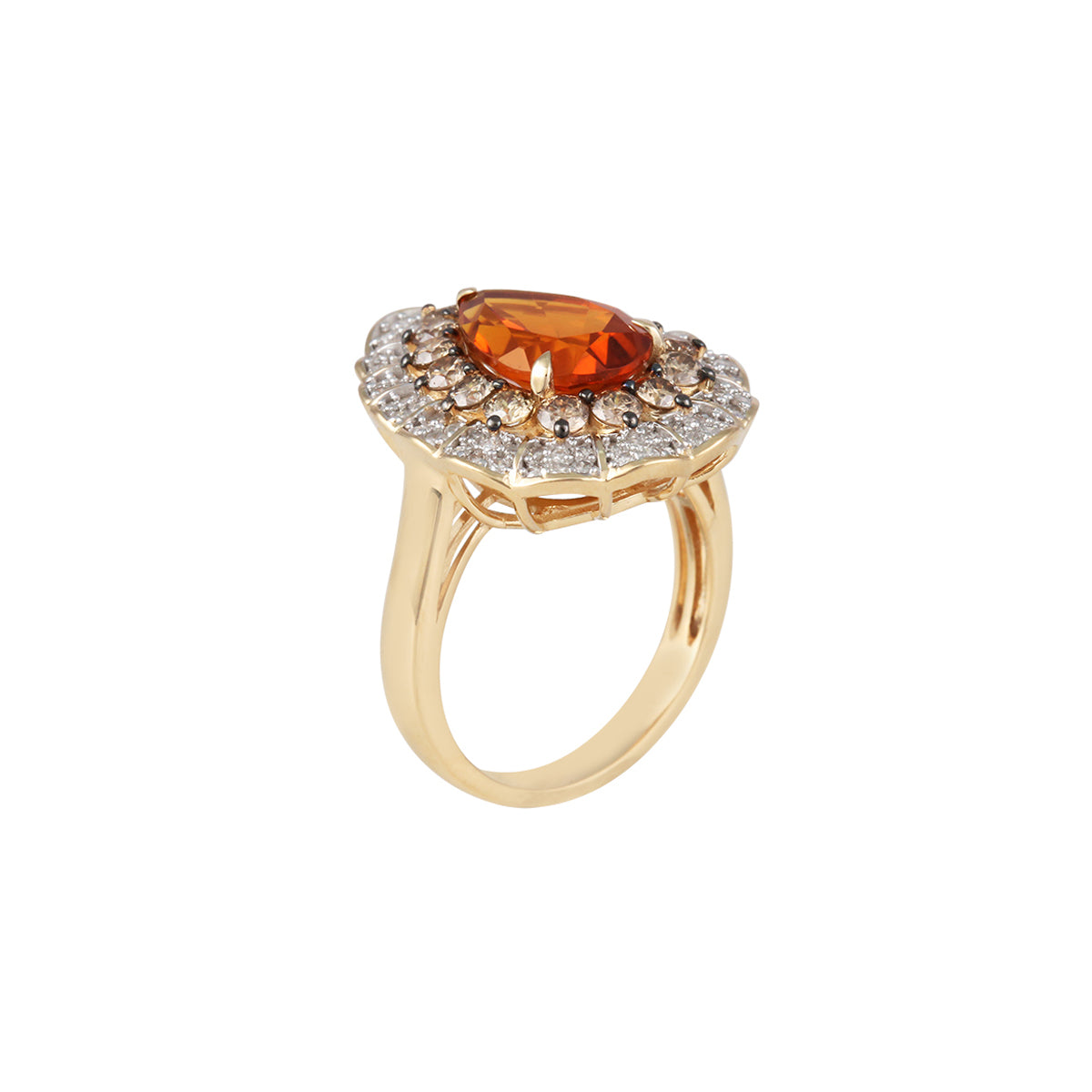 Madeira Citrine Ring with Champagne & White Diamond in 14KT Gold 4.29cts.