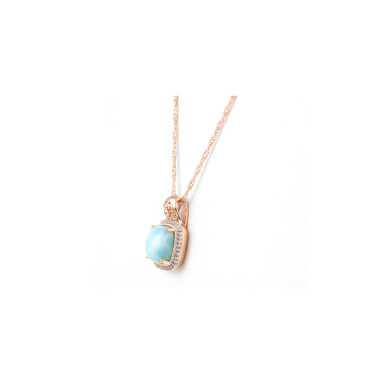 Larimar Pendant with White Diamond in 14KT Rose Gold 5.31cts.
