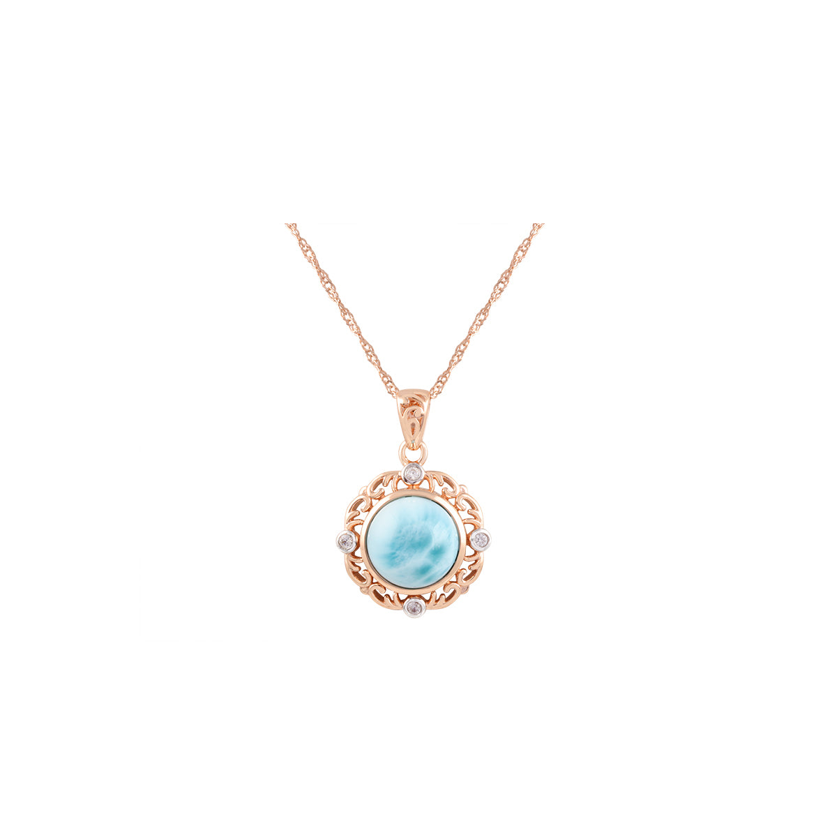 Larimar Pendant with White Diamond in 14KT Rose Gold 4.69cts.